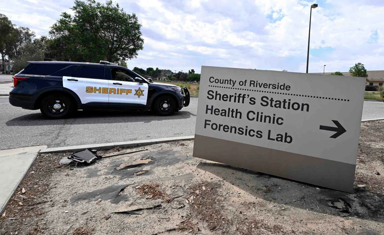 Riverside County Sheriff's vehicle outside the Perris station