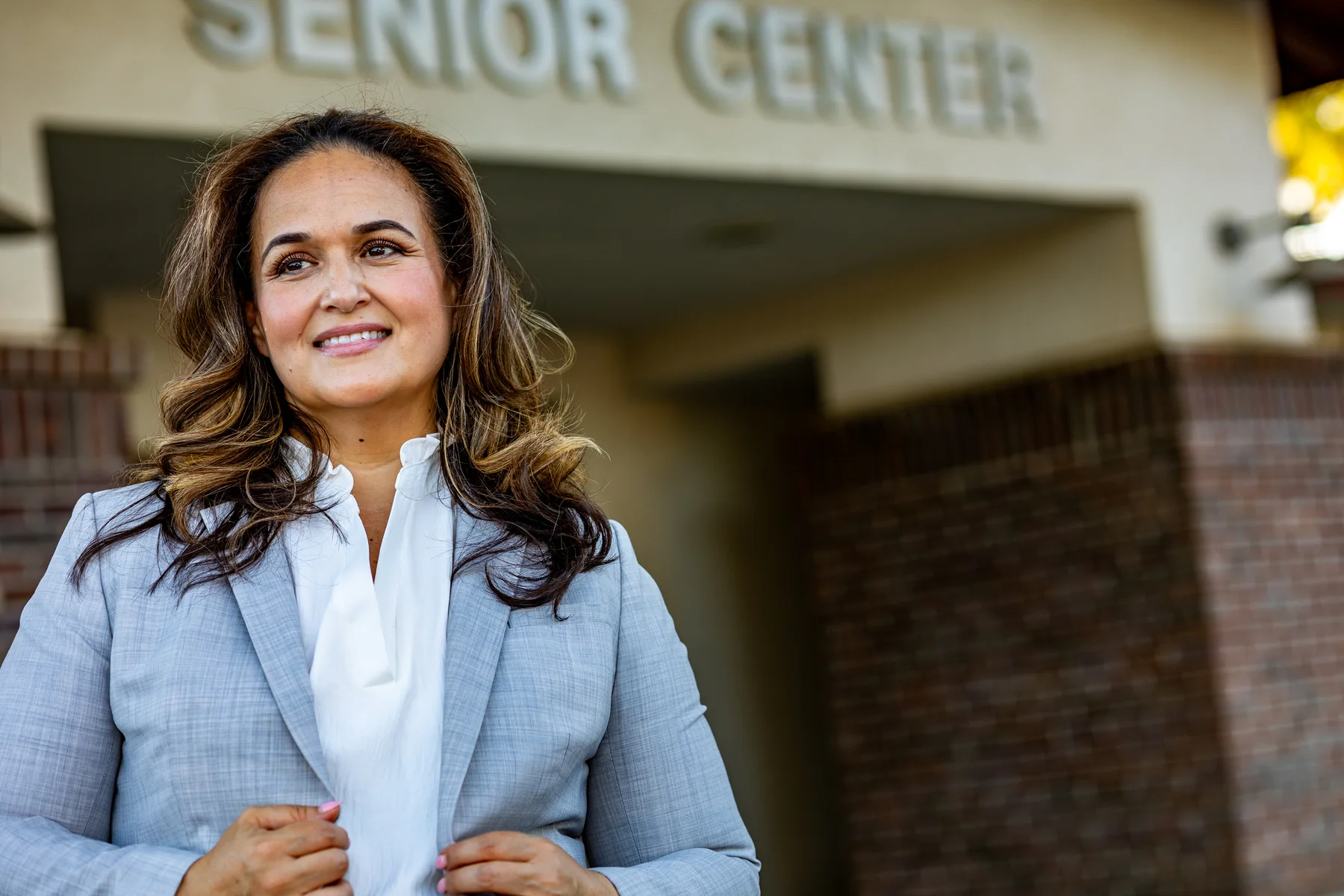 Lupe Gomez outside the Perris Senior Center